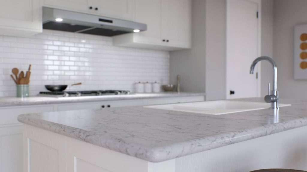 Cocinas 1 Cocina y encimera con acabado en mármol en Tarragona
